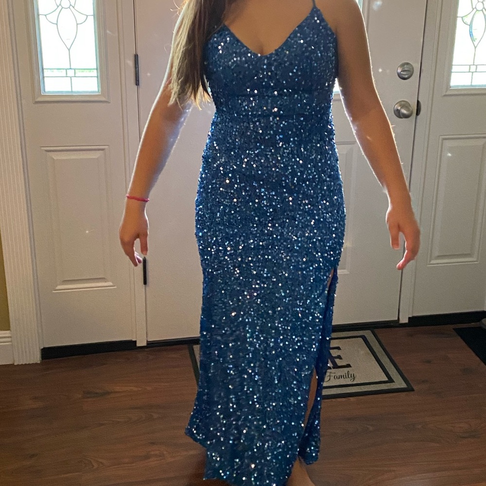 Royal blue sequin prom dress